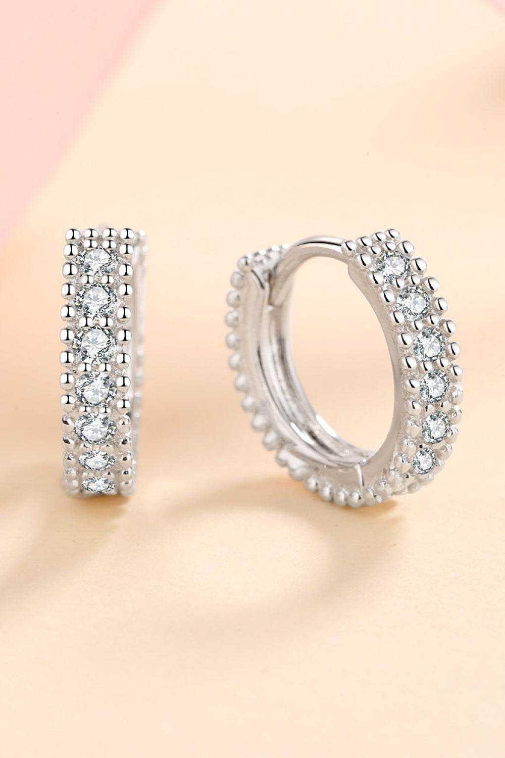 925 Sterling Silver Inlaid Moissanite Huggie Earrings.