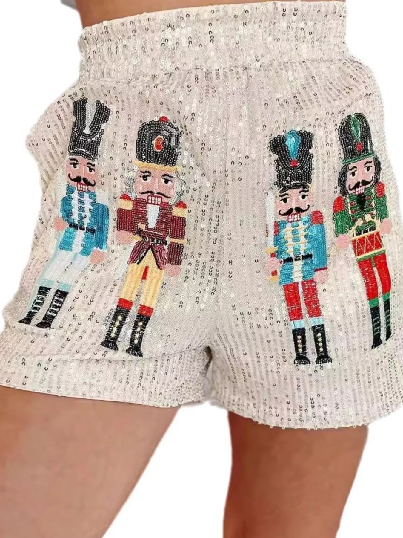 Christmas Sequined Nutcracker Shorts.