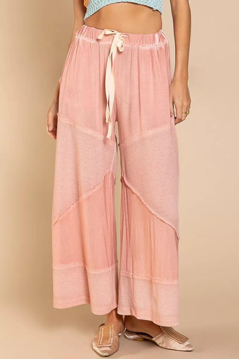 POL Elastic Waistband Wide Leg Pants with Drawstring.