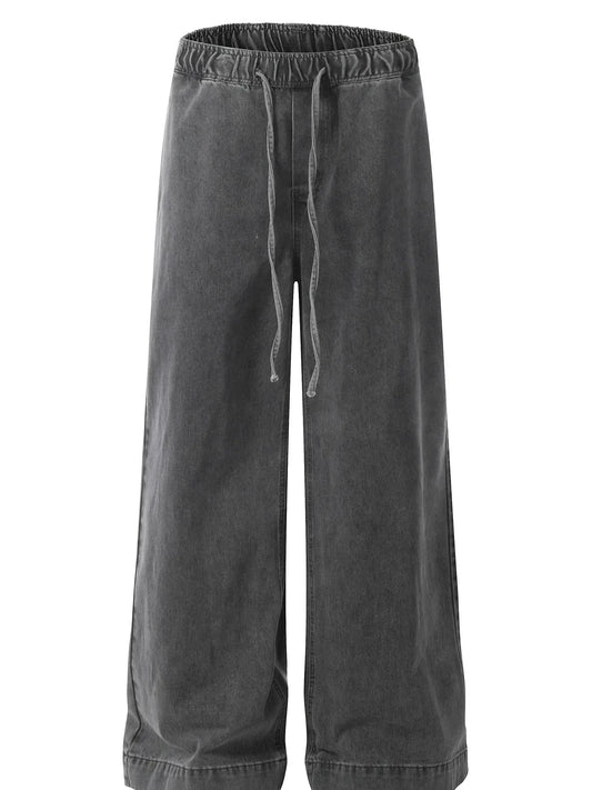 Men's Washed Wide Leg Drawstring Jeans