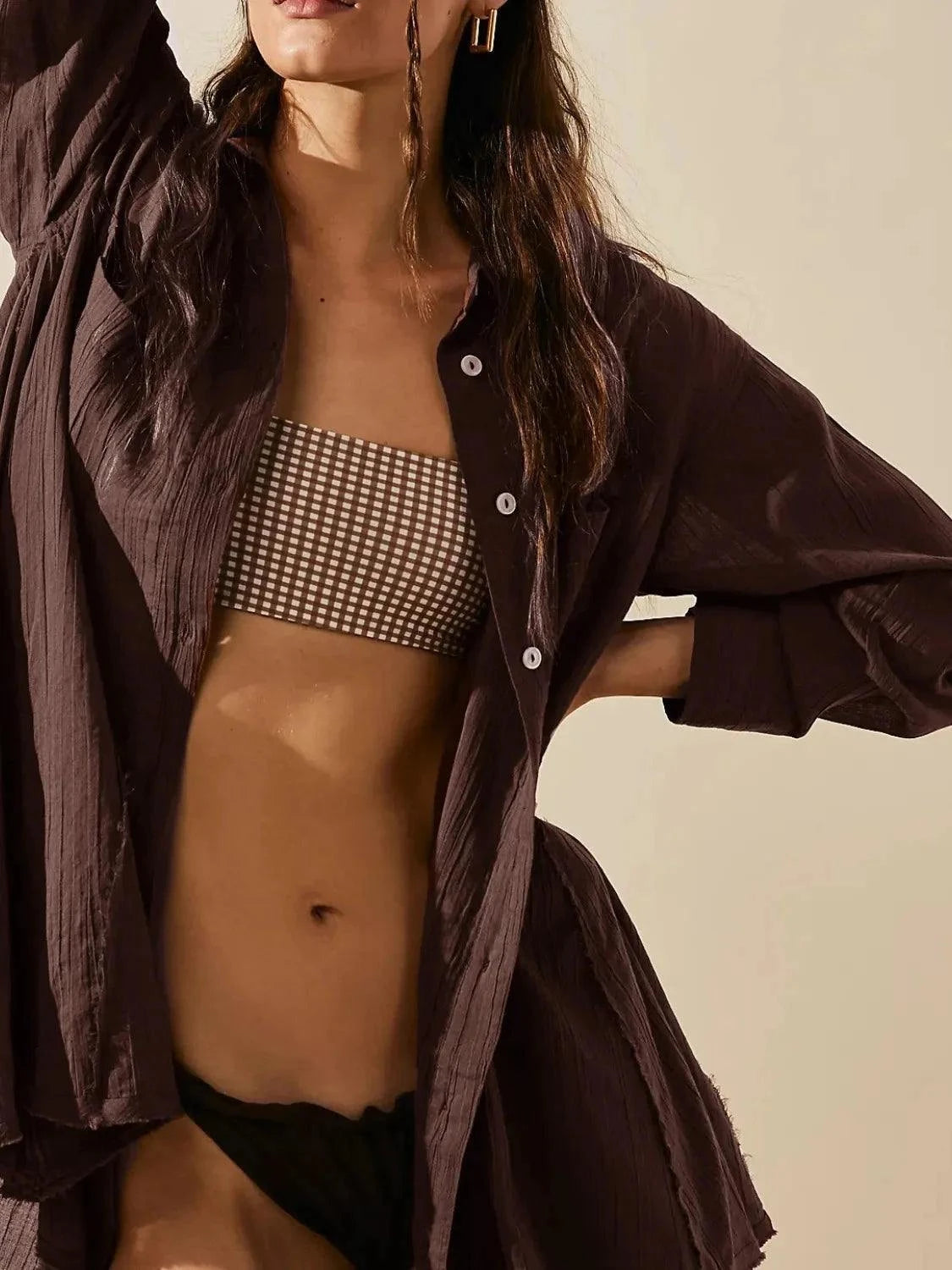 Textured Button-Down Shirt Dress for Stylish Casual Wear.