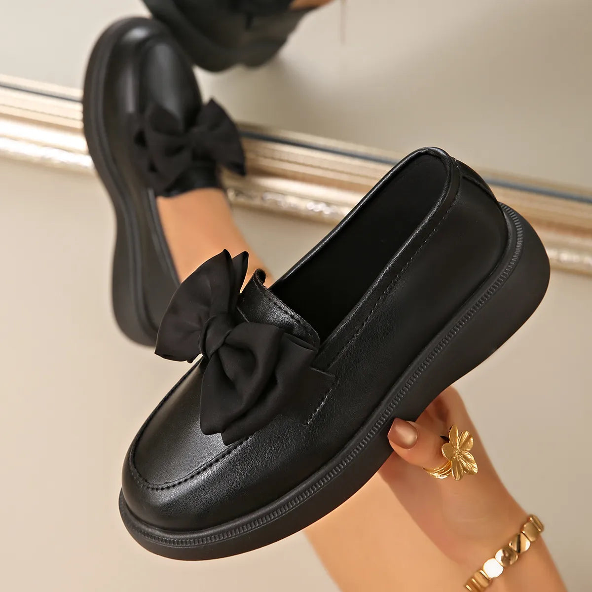 Bow Detail Platform Loafers.