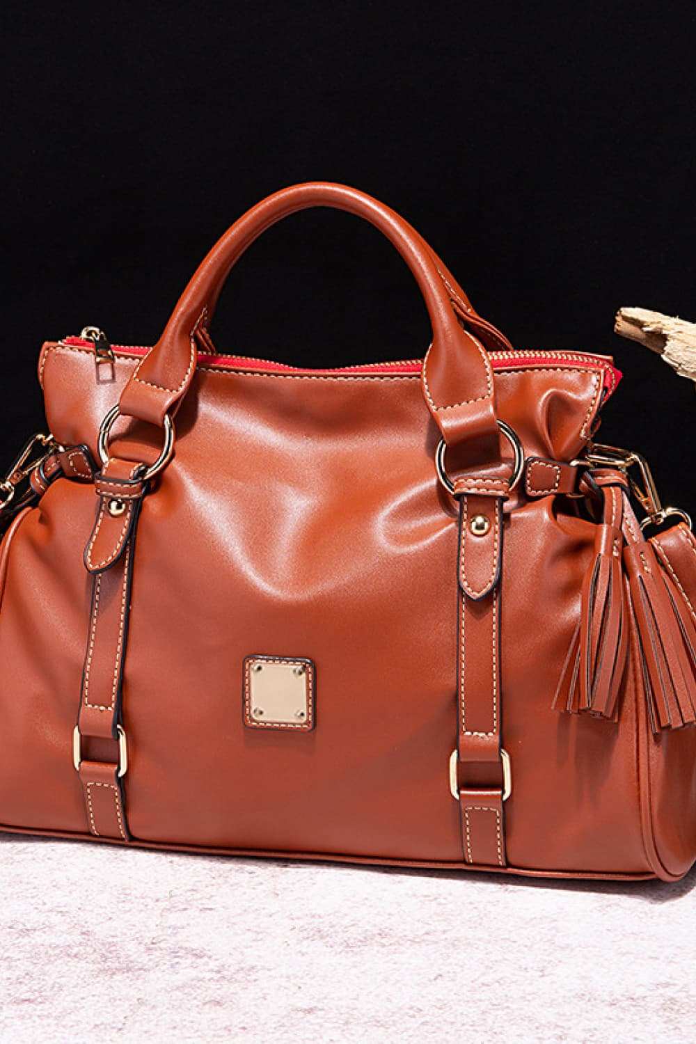 PU Leather Handbag with Tassels - Chic Everyday Tote Bag for Women.