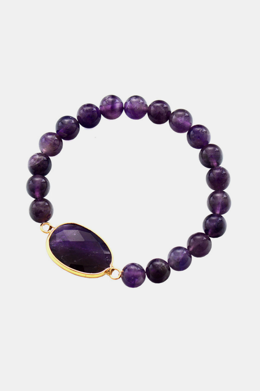 Handmade Amethyst Beaded Bracelet with copper and faceted amethyst centerpiece, modern style, 7-inch length