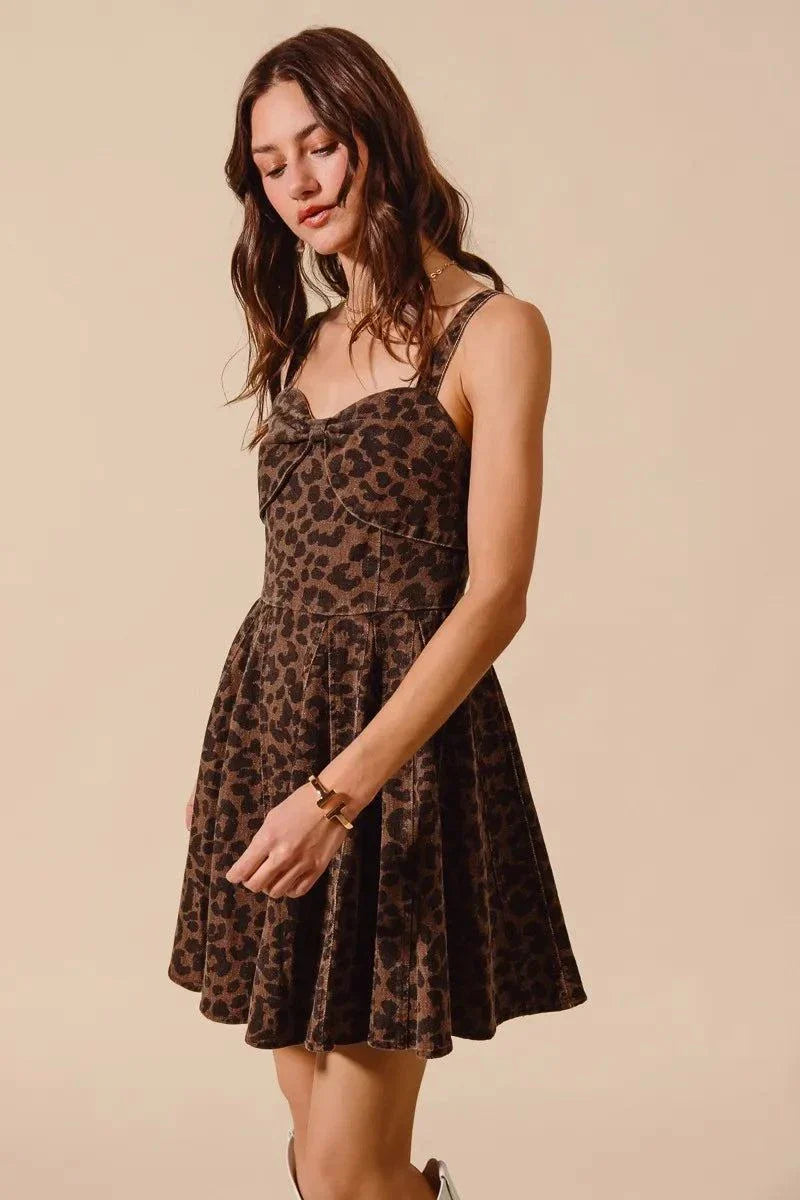 SO ME Mineral Washed Leopard Flare Cami Dress.