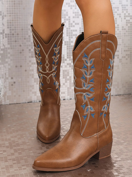 Point Toe Block Heels Boots.