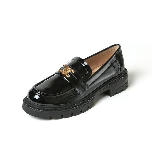 Round Toe Block Heel Loafers.