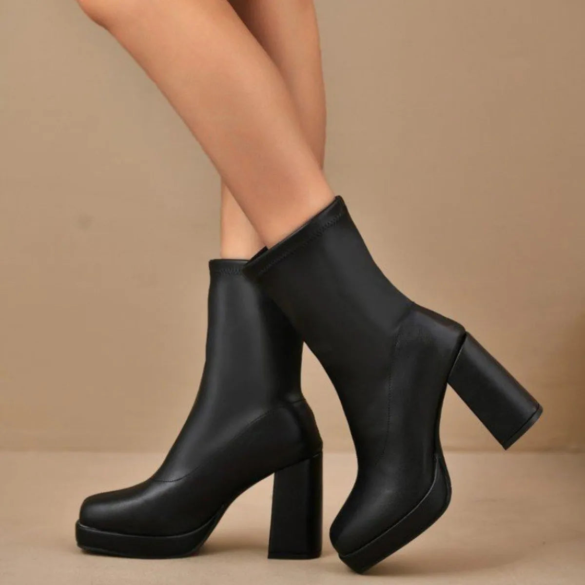 Round Toe Block Heels Boots.