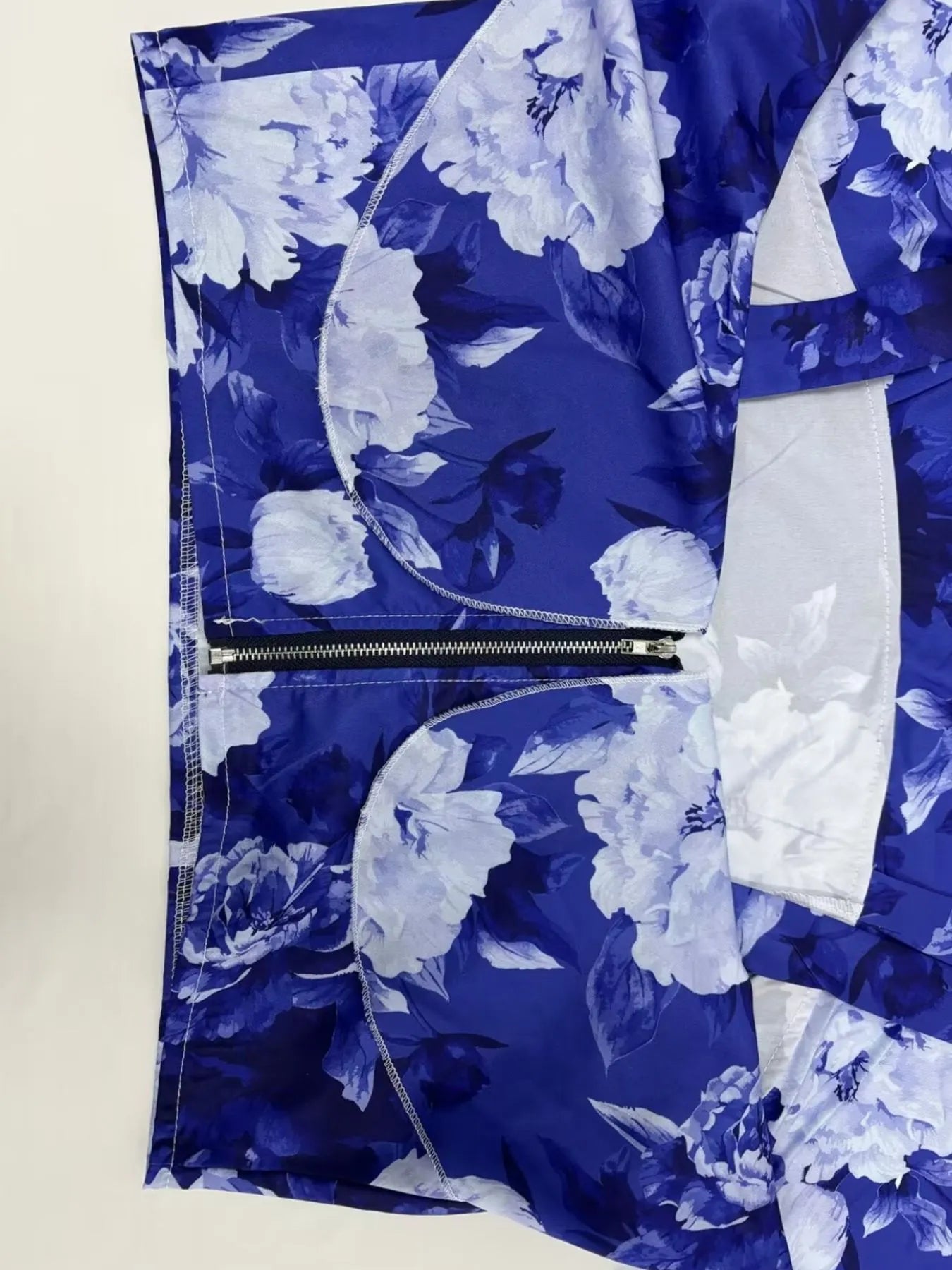 Full size floral cami and layered skirt set in blue with white floral print and zipper detail