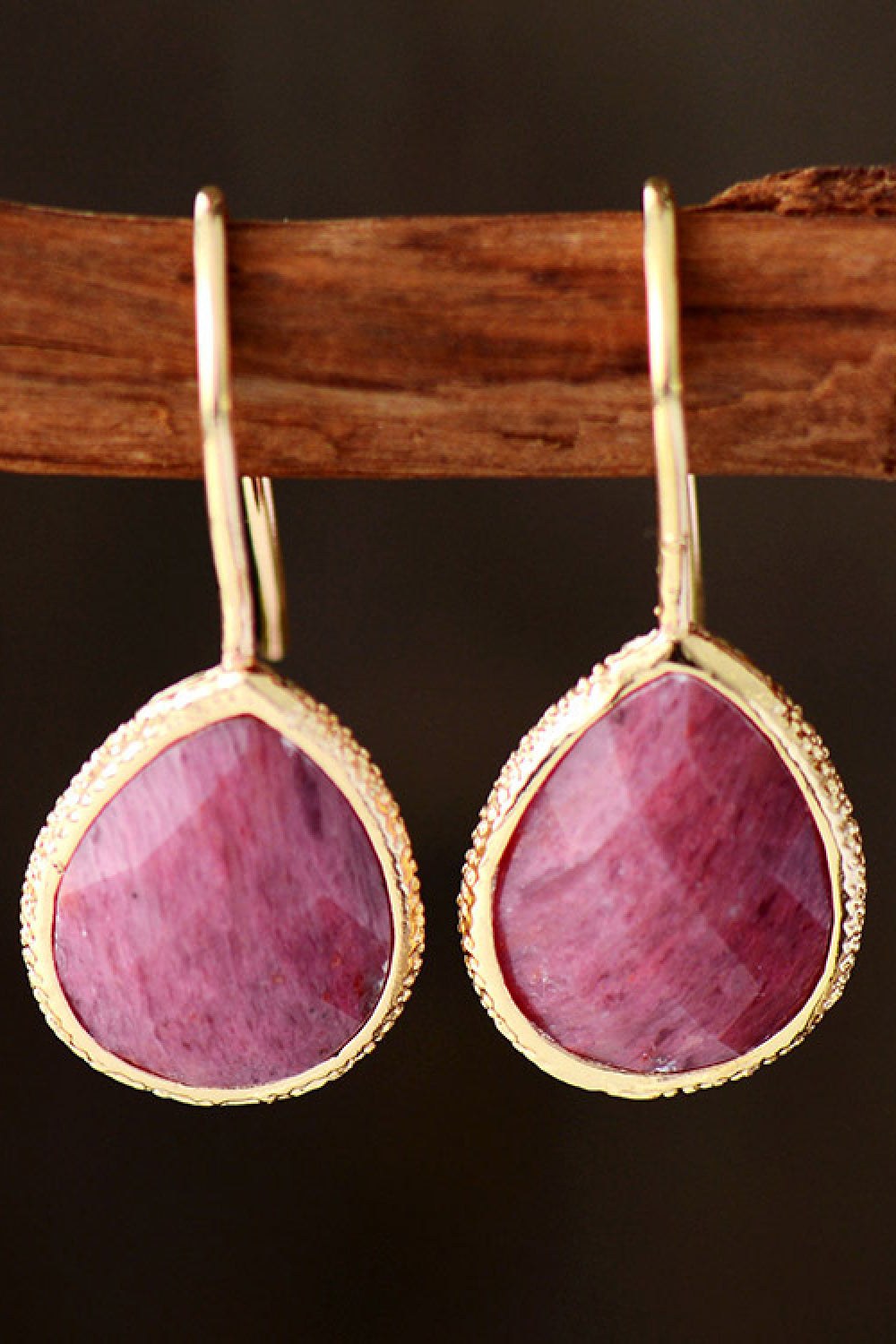 Handmade natural stone teardrop earrings with 14K gold-plated copper setting