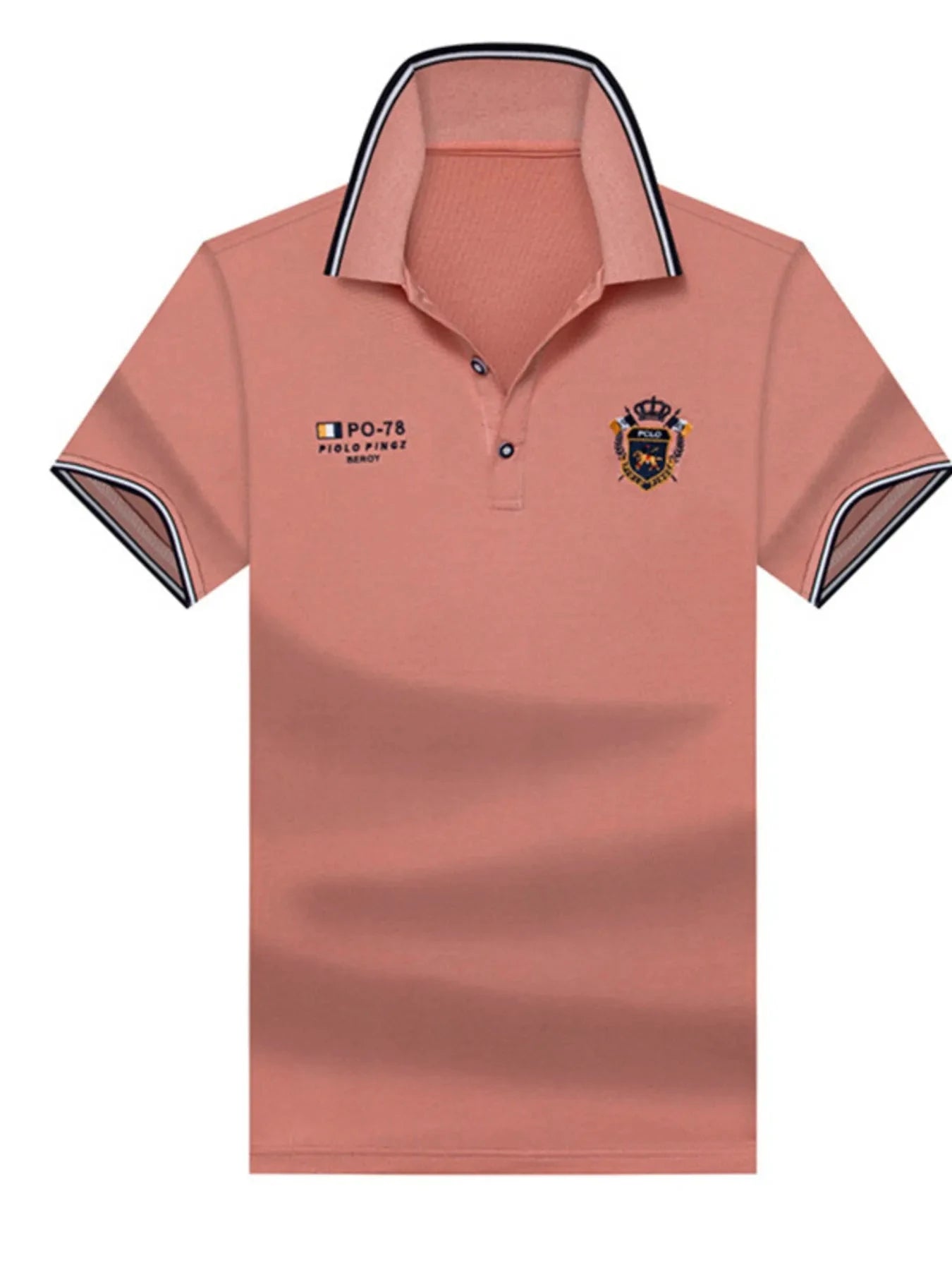 Men's Plus Size Striped Collar  Embroidered Detail Polo