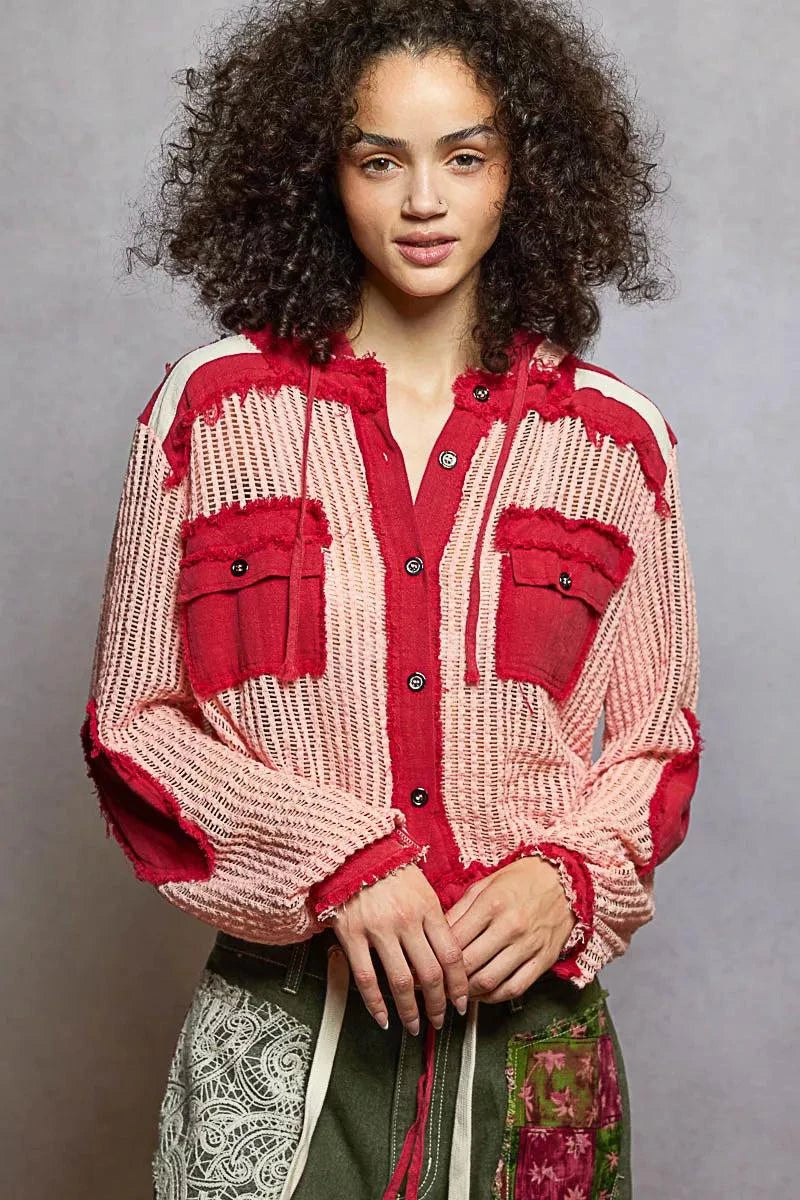 POL Texture Woven Button Down Hooded Shirt with Drawstring HemAdd some texture to your wardrobe with this stylish woven button down hooded shirt featuring a drawstring hem. The unique texture adds interest and dimension to thisRedemption By Ashley NorthPOL Texture Woven Button Down Hooded Shirt