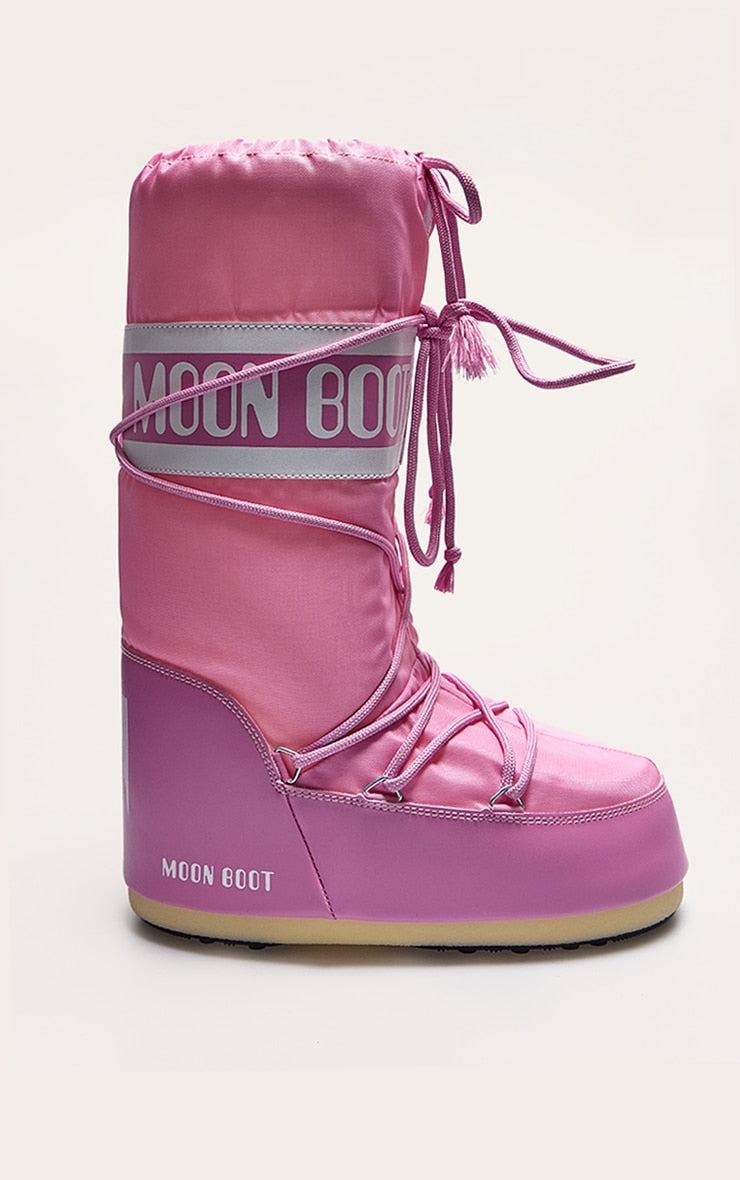 Moon Boot Pink Classic ankle boots with lace-up design and water-repellent shell material