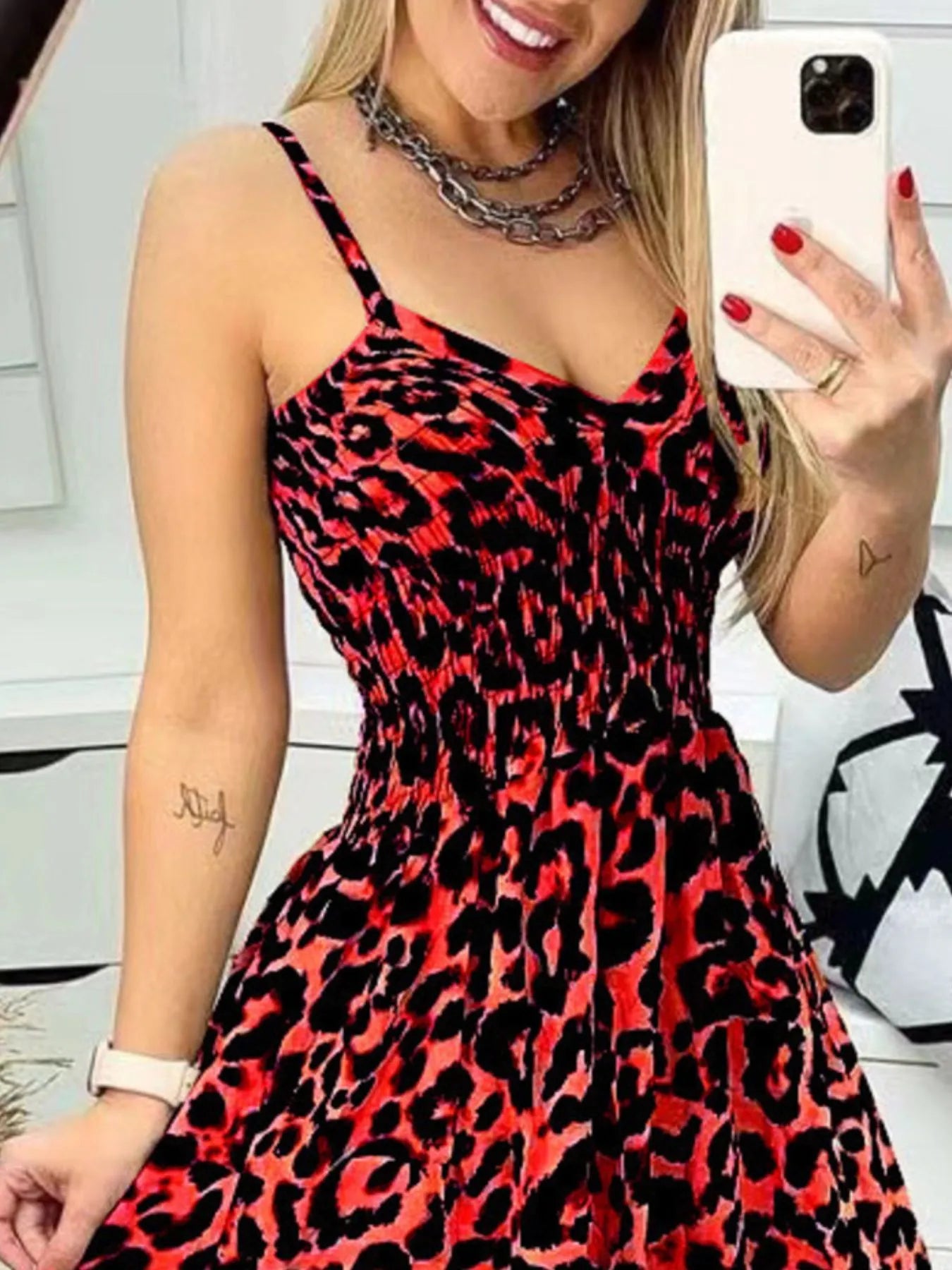 Full Size Leopard Print Dress - Spaghetti Strap Maxi Dress for Plus Size Fashion.