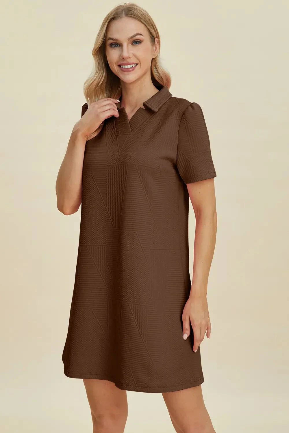 Short Sleeve Texture Dress - Double Take Full Size Fashion -