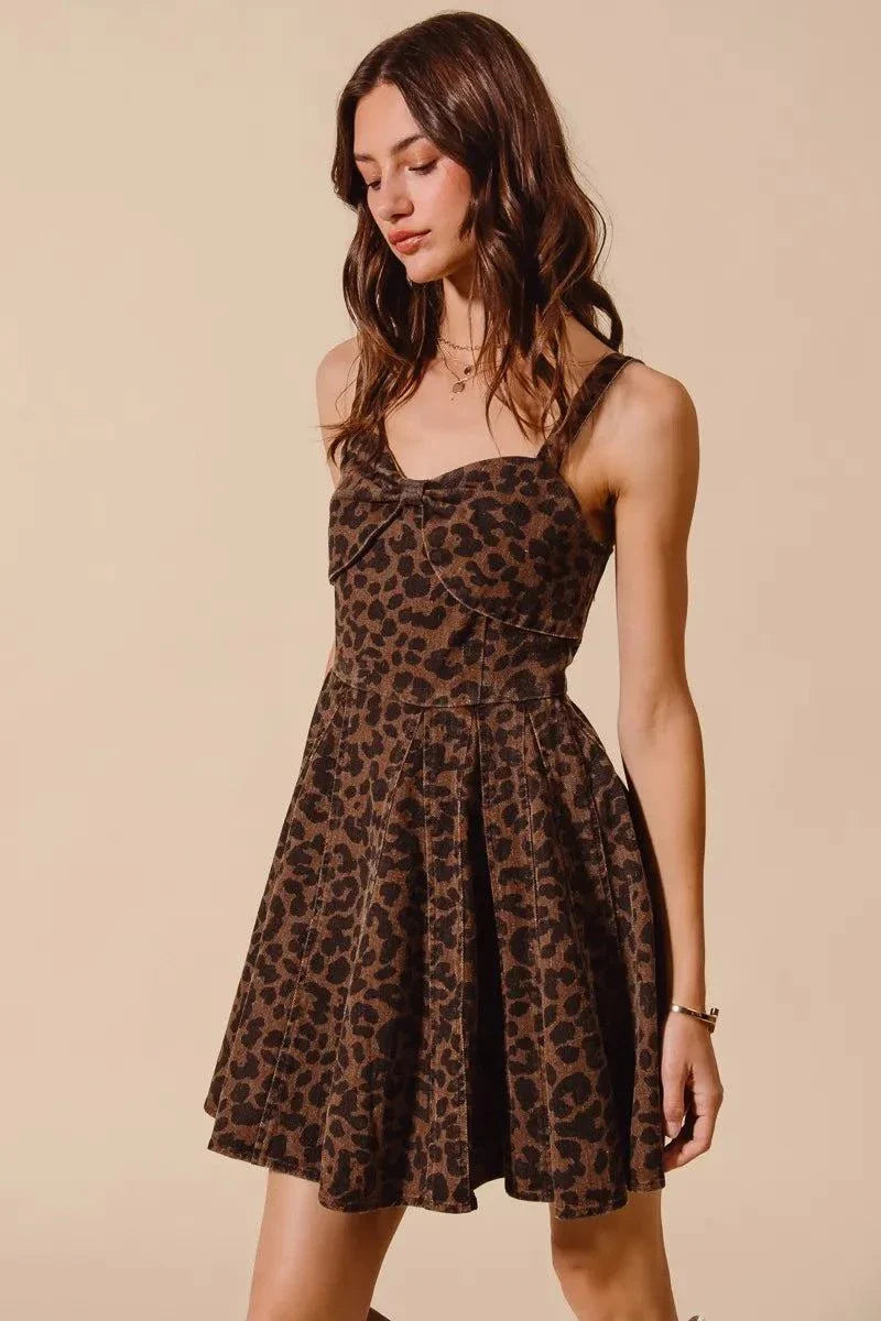 SO ME Mineral Washed Leopard Flare Cami Dress.