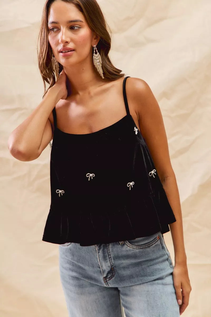 SO ME Holiday Velvet Ribbon Rhinestone Christmas Top.