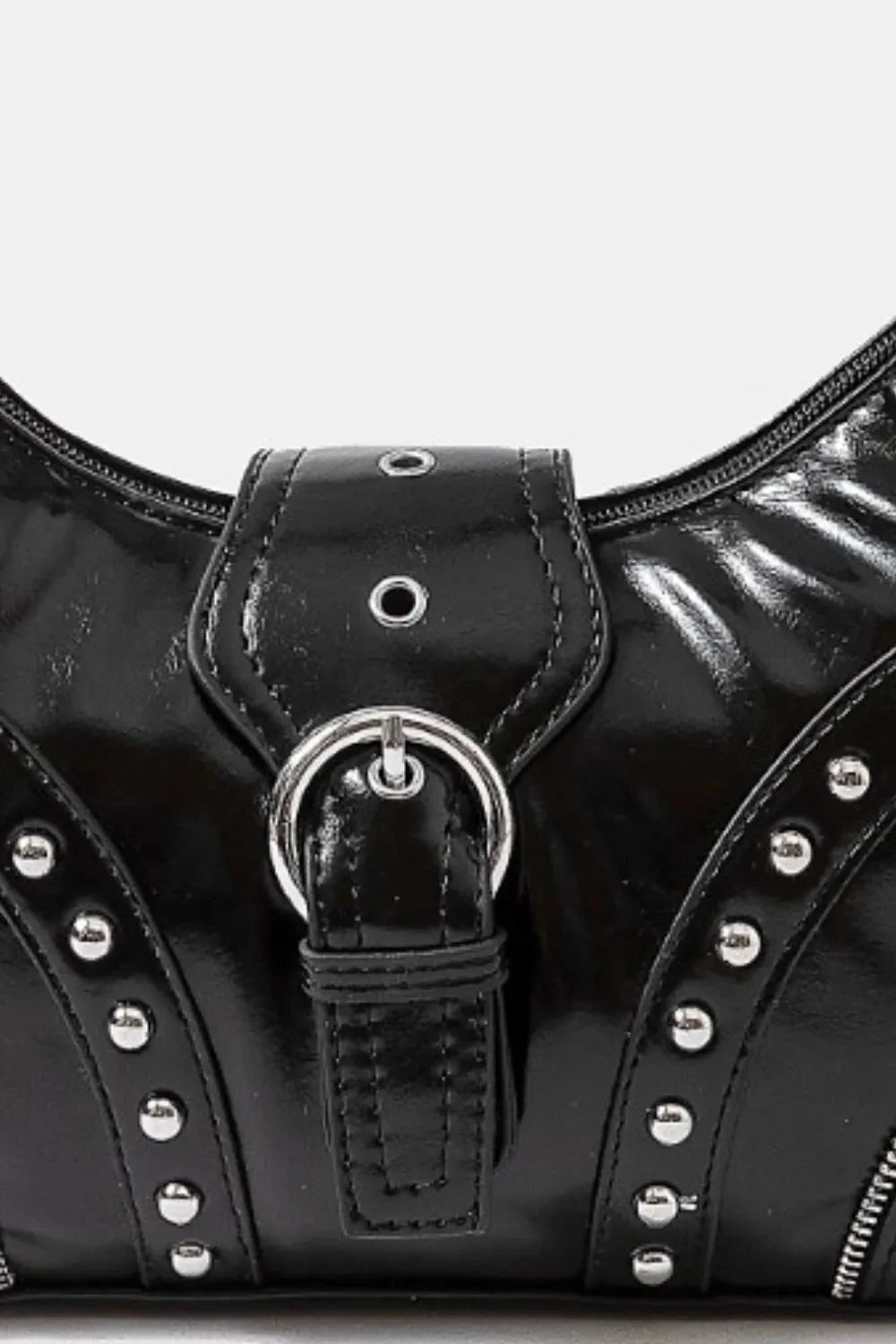 Fame Faux Leather Shoulder Bag with Studded Trim - Chic and Versatile Handbag for Every Occasion.