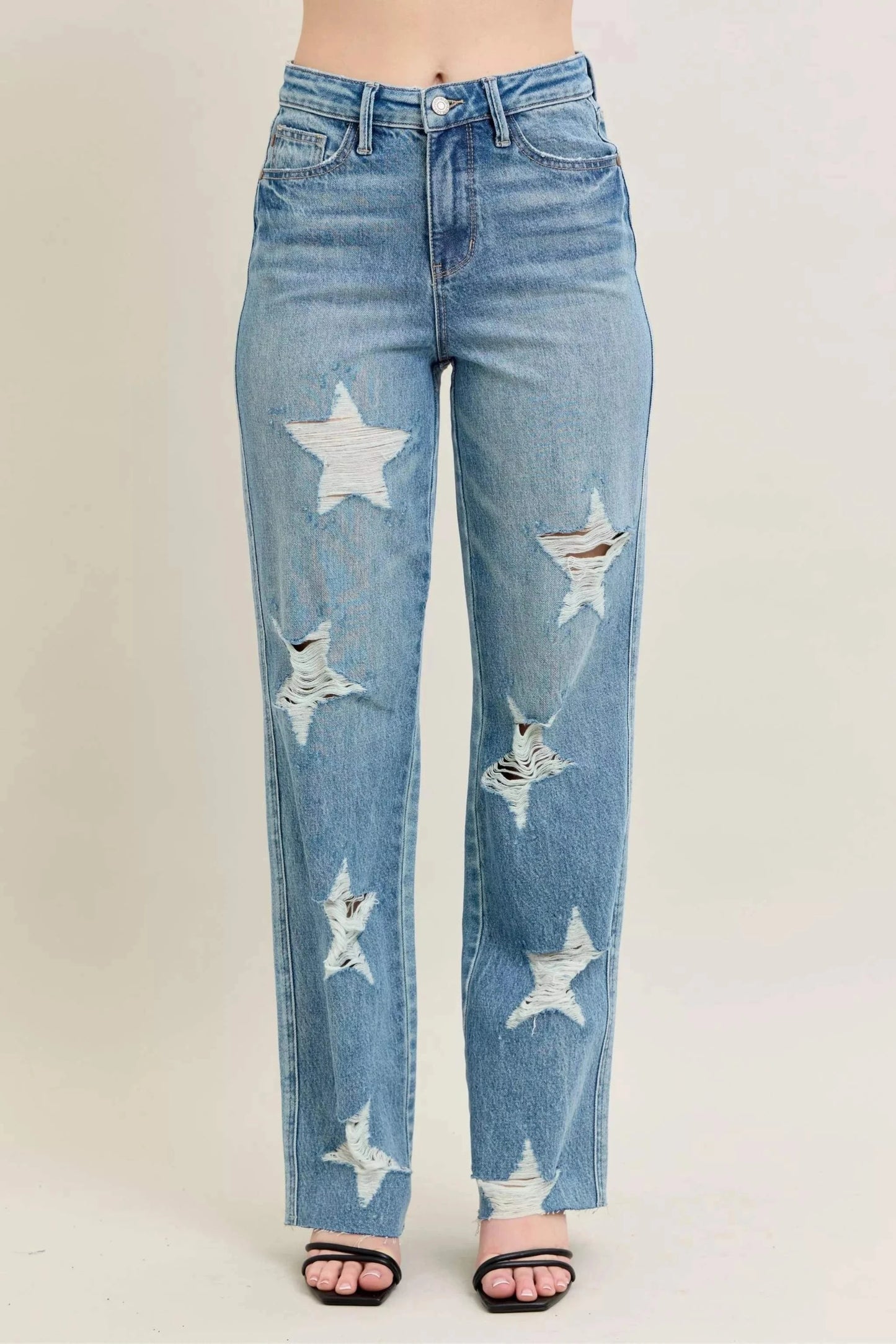 Plus size Judy Blue high waist 90's straight jeans with star-shaped distressed details