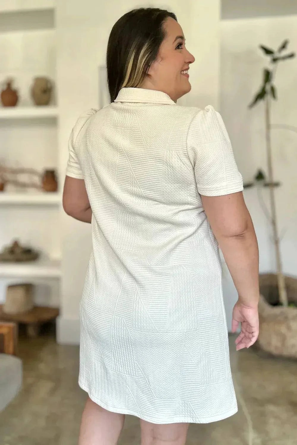 Short Sleeve Texture Dress - Double Take Full Size Fashion.