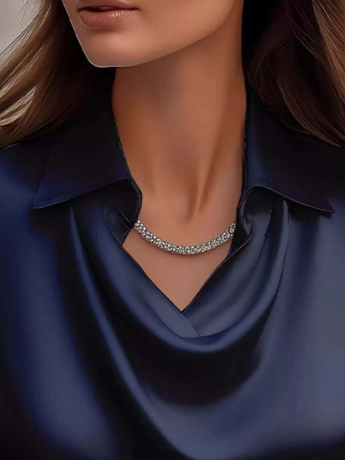 Full Size Satin Cowl Neck Long Sleeve Blouse Plus Size.