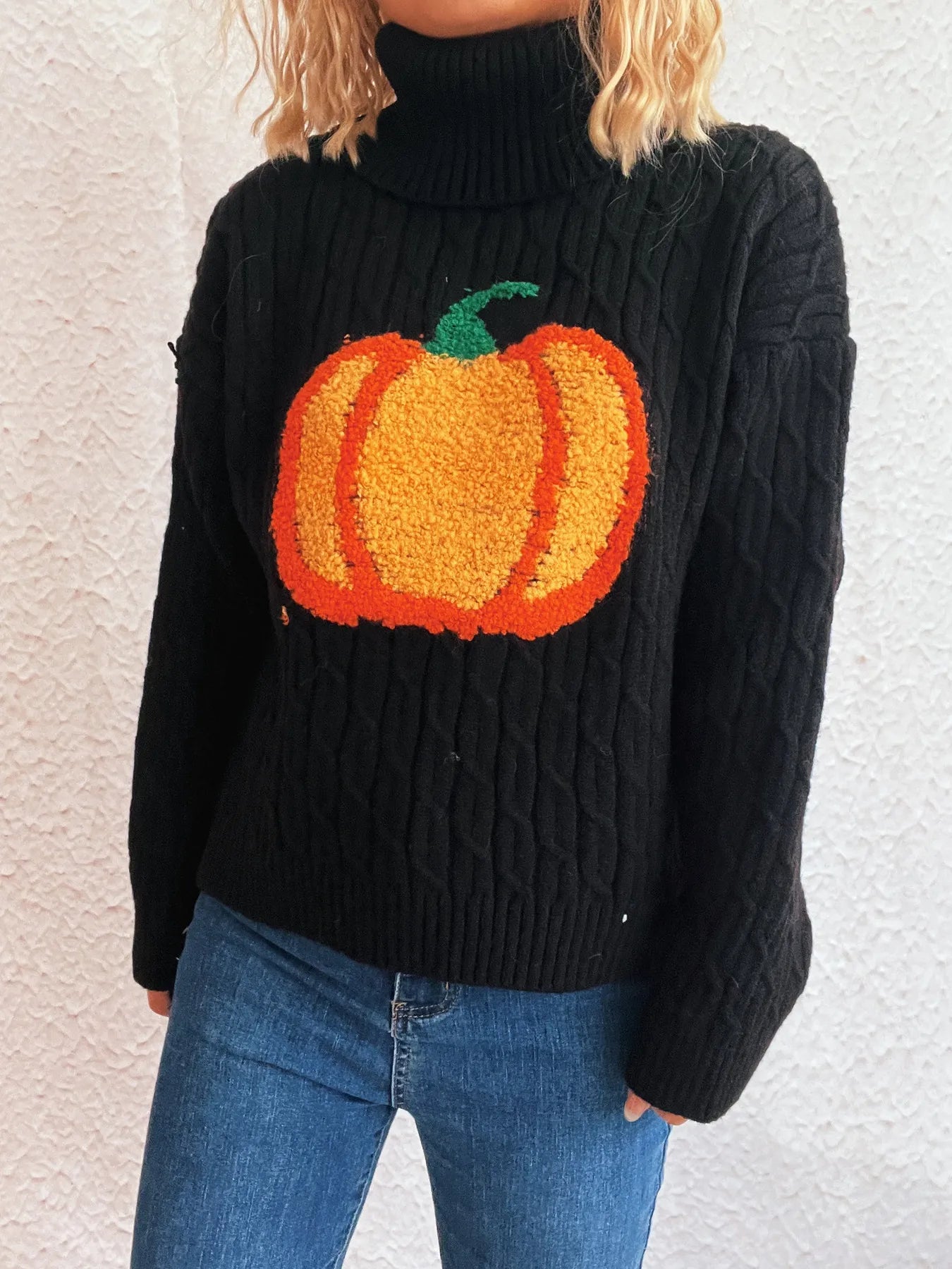 Pumpkin Turtleneck Sweater for Cozy Fall Fashion.