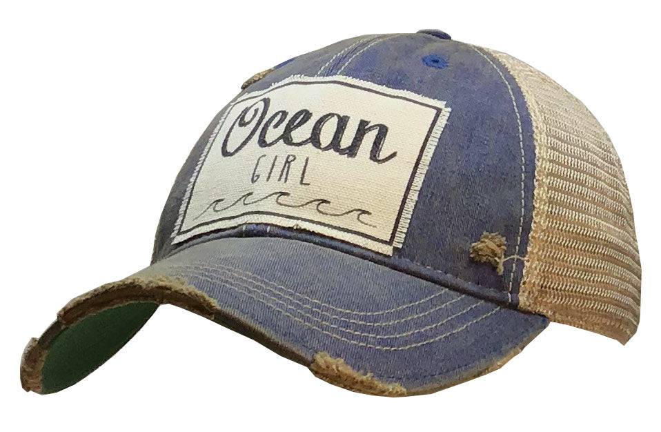 Ocean Girl Trucker Cap - Distressed Beachy Style Hat for Women.