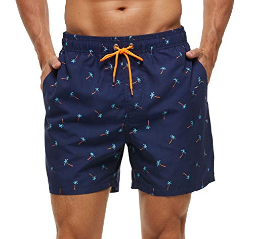 SILKWORLD Men's Swim Trunks Quick Dry Bathing Suit, Beach Shorts with Mesh Lining,Coconut Tree/Navy, Medium - Redemption By Ashley North