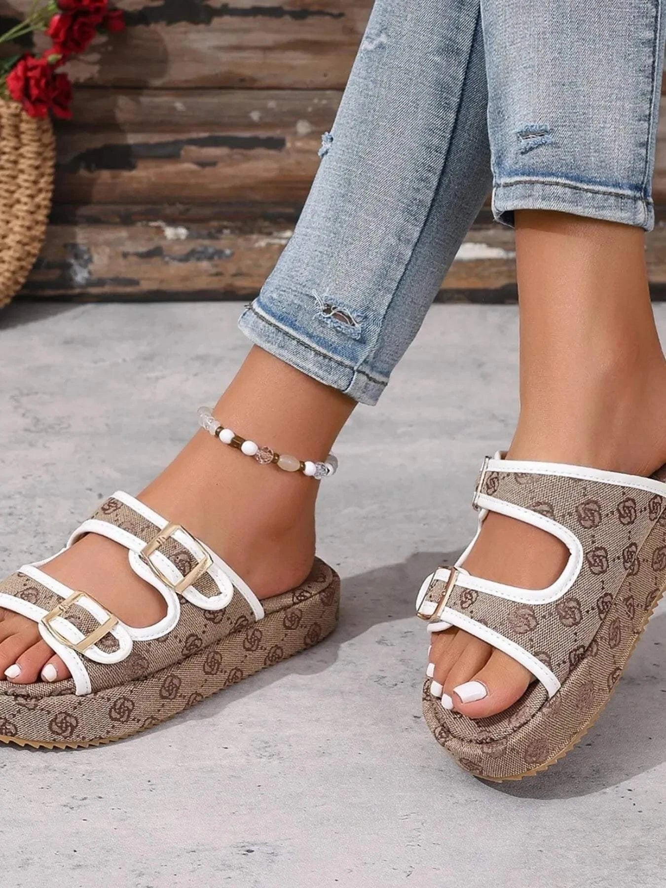 Double Buckle Platform Sandals for Ultimate Style and Comfort.