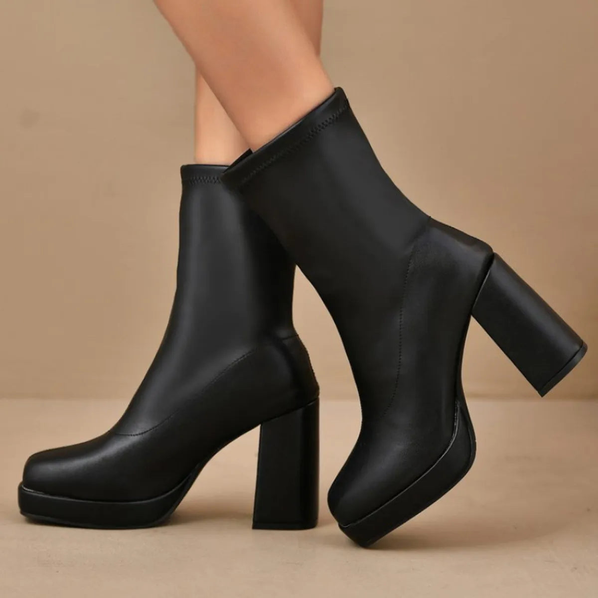 Round Toe Block Heels Boots.