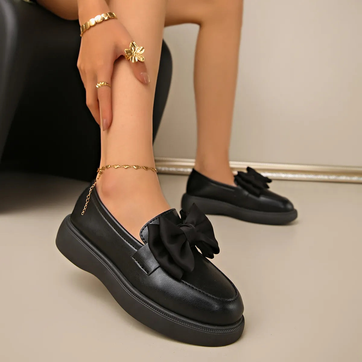 Bow Detail Platform Loafers.