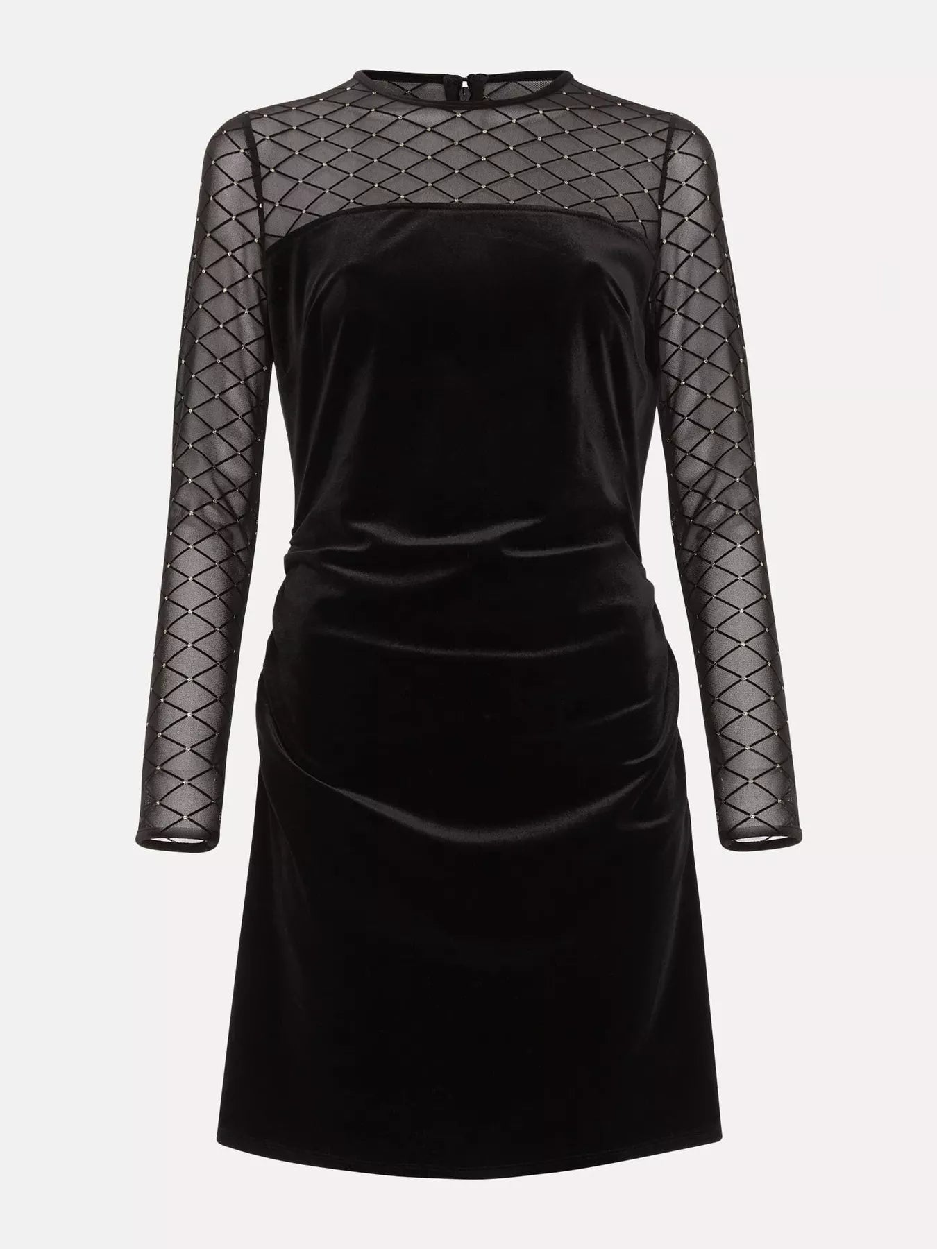 Sparkle Mesh Sleeve Velvet Christmas Party Mini Dress.