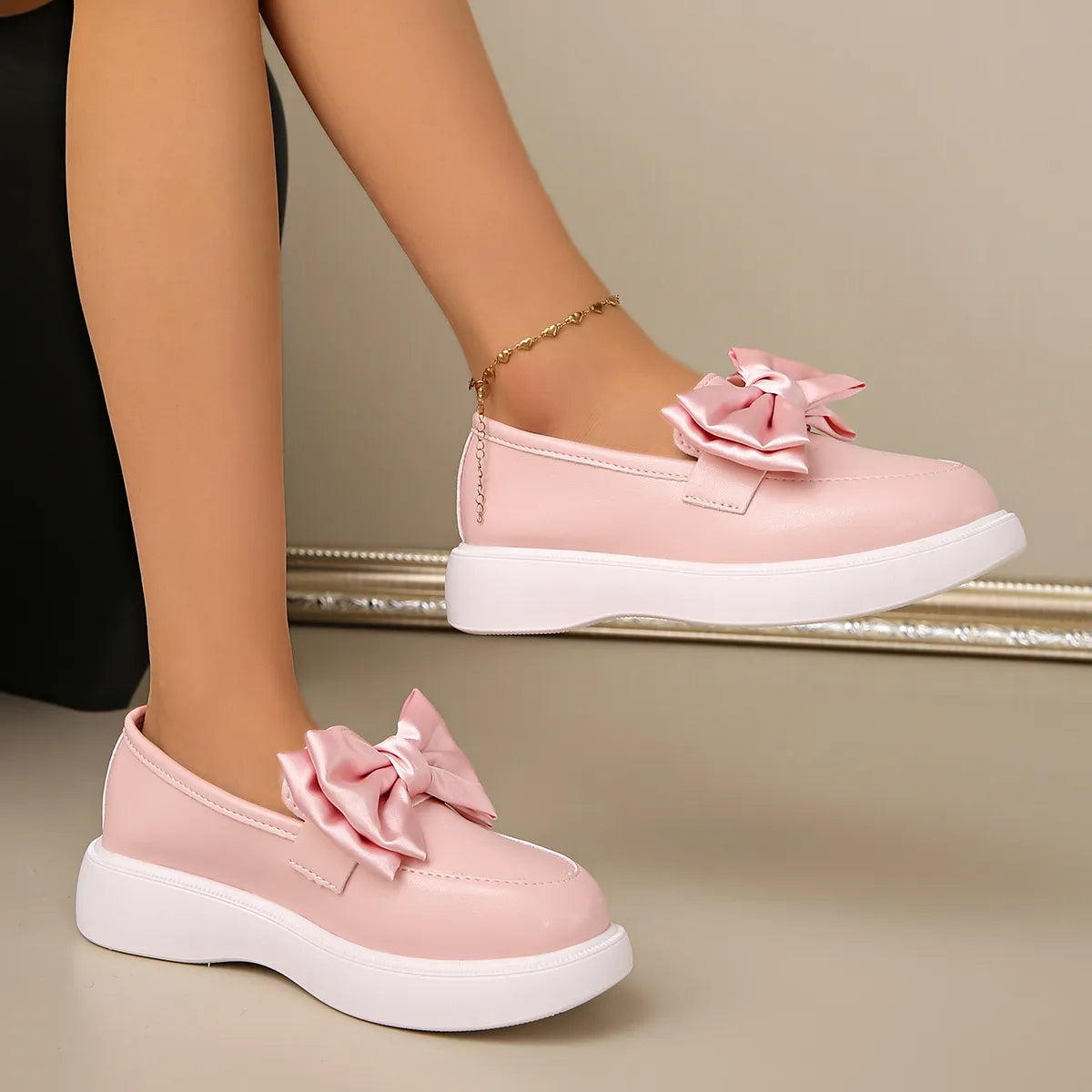 Bow Detail Platform Loafers.