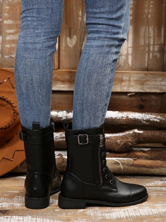 Lace Up Round Toe Boots.