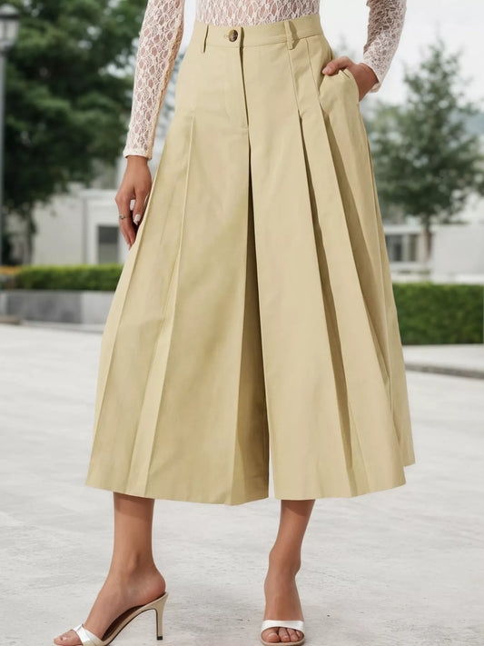 High-Waisted Pleated Wide-Leg Cropped Pants.