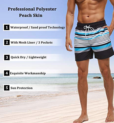 SILKWORLD Men's Swim Trunks Quick Dry Bathing Suit, Beach Shorts with Mesh Lining,Coconut Tree/Navy, Medium - Redemption By Ashley North