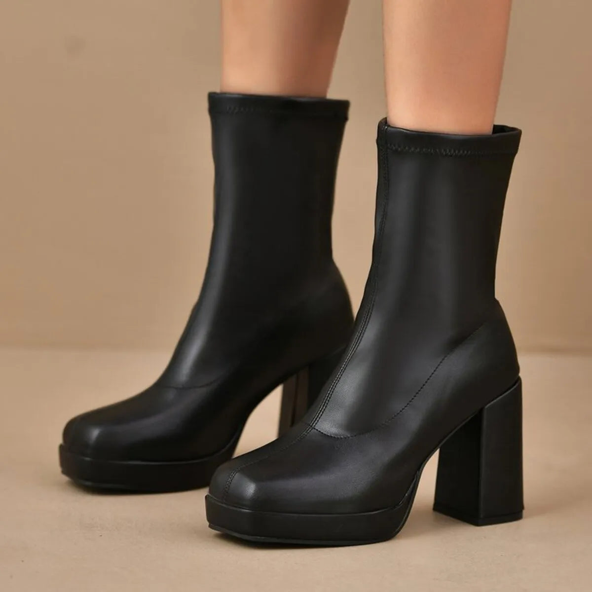 Round Toe Block Heels Boots.