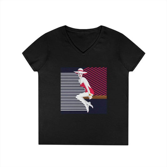 Chic Retro Women's V-Neck T-Shirt - Stylish Vintage Design for Fashion Lovers - Redemption By Ashley North