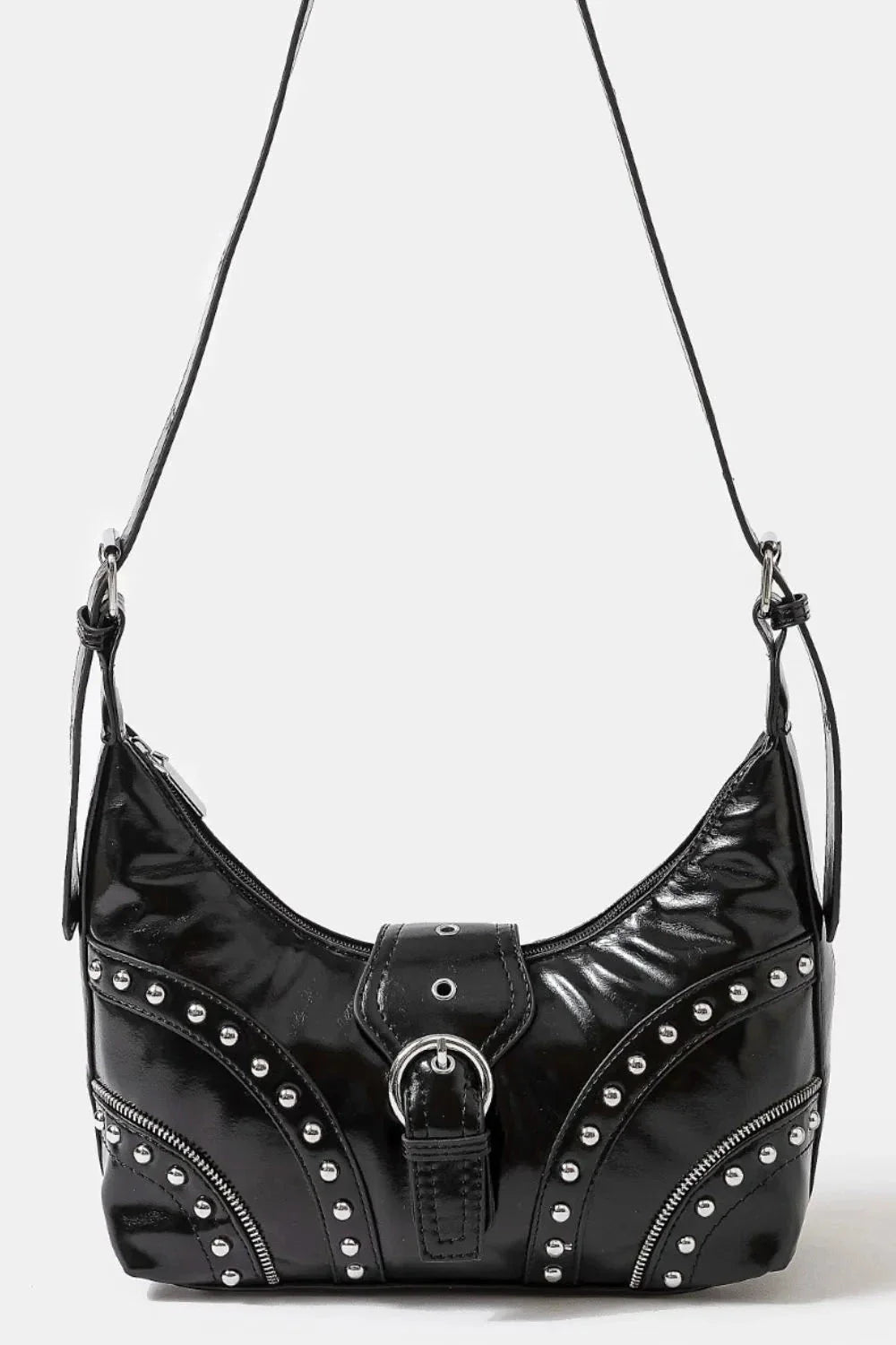 Fame Faux Leather Shoulder Bag with Studded Trim - Chic and Versatile Handbag for Every Occasion.