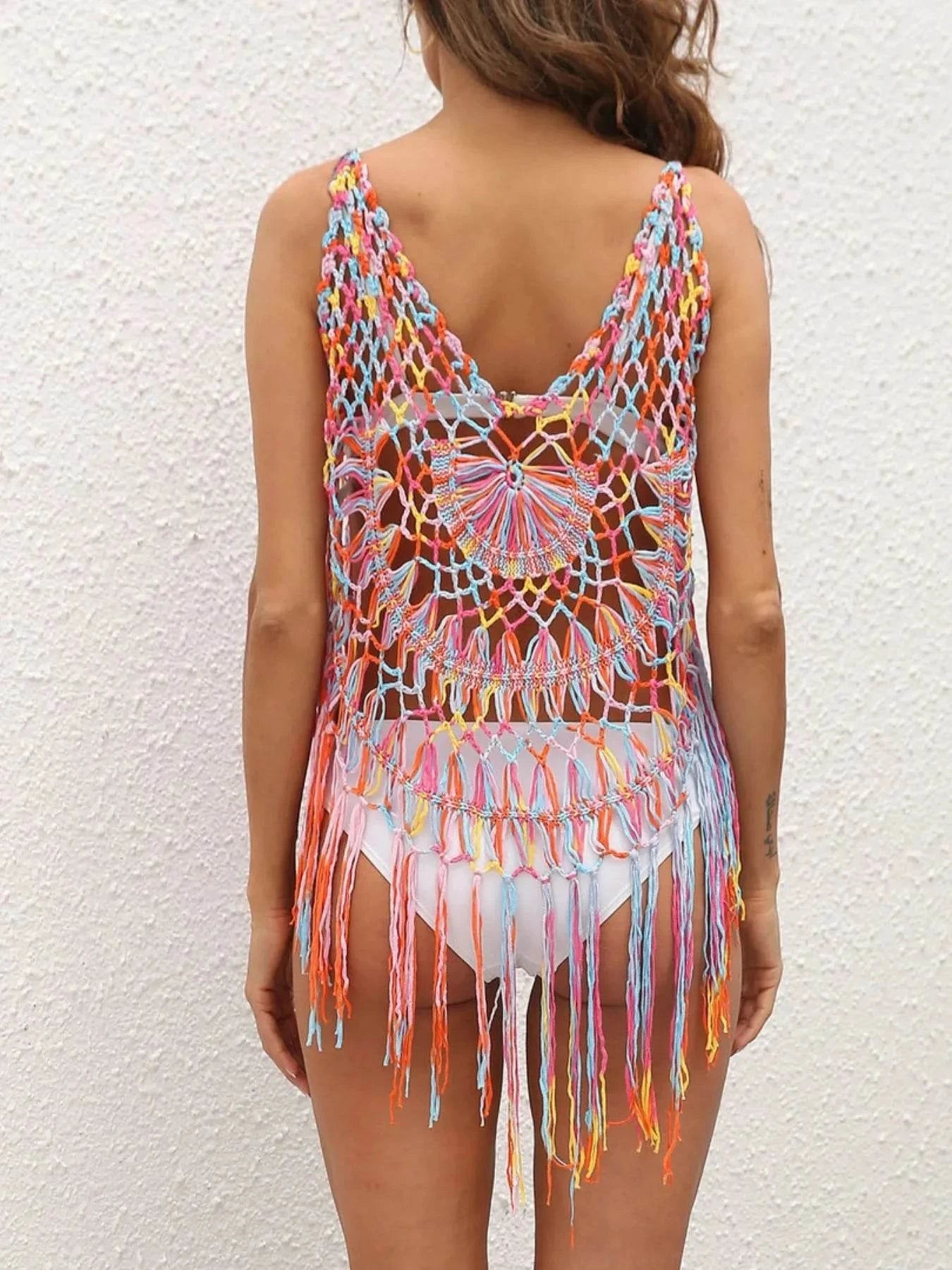 Crochet Beach Cover Up with Fringe for Chic Summer Style.