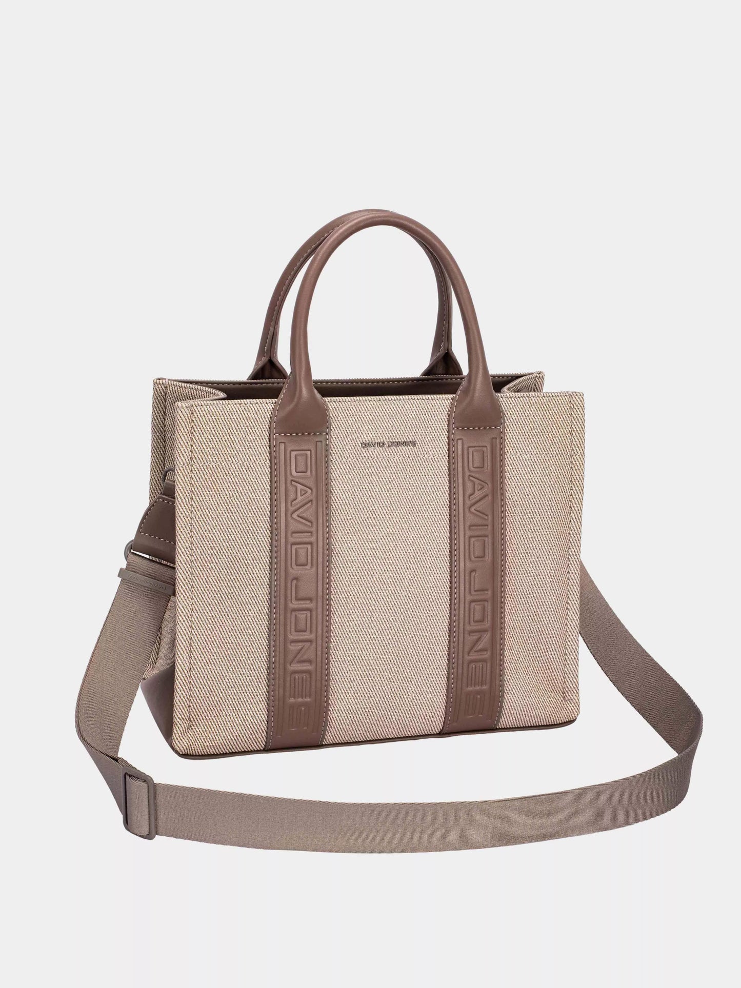 David Jones Canvas Tote Handbag with Contrast Leather Handles.