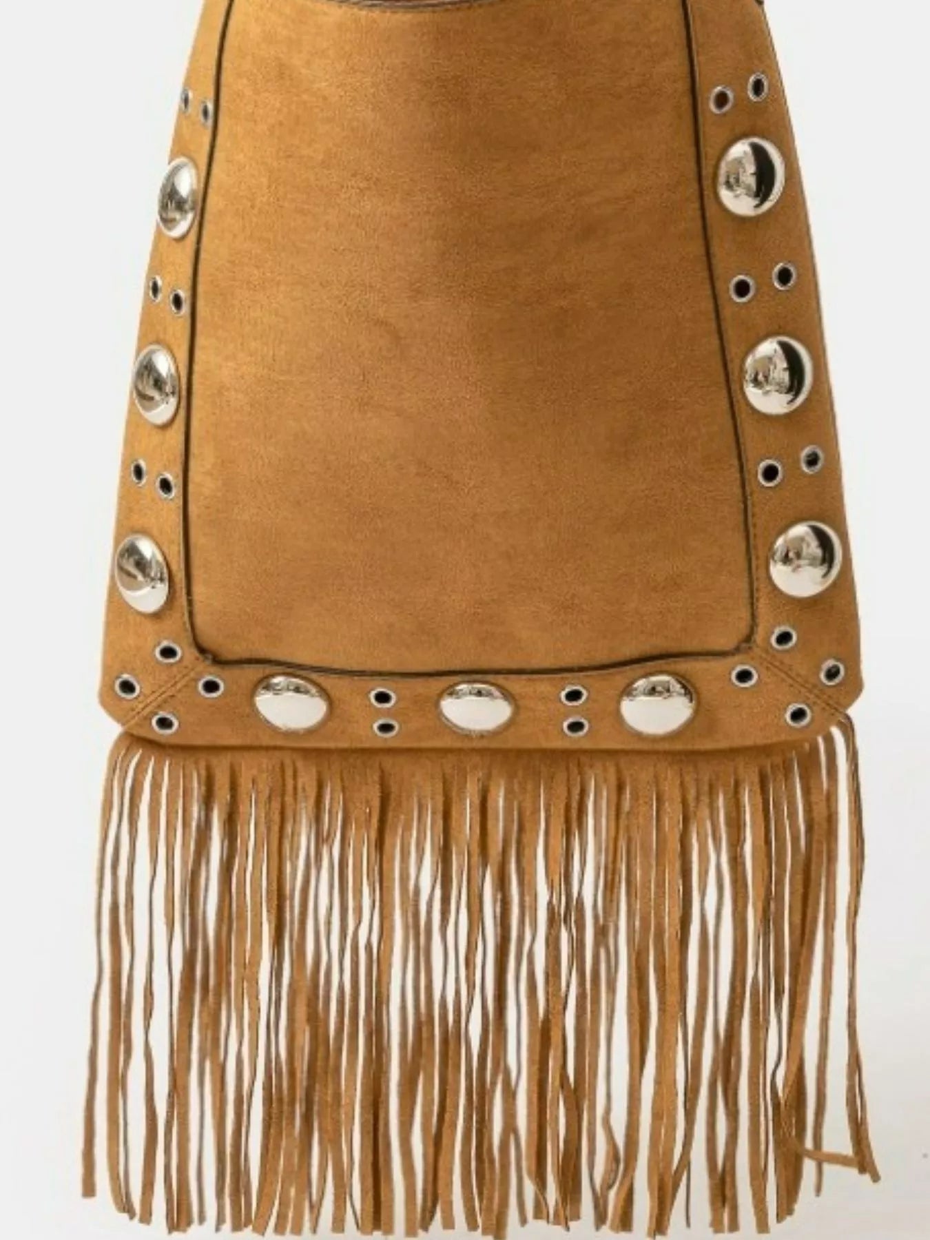 Fame Faux Suede Grommet Accent Fringe Tote Bag.