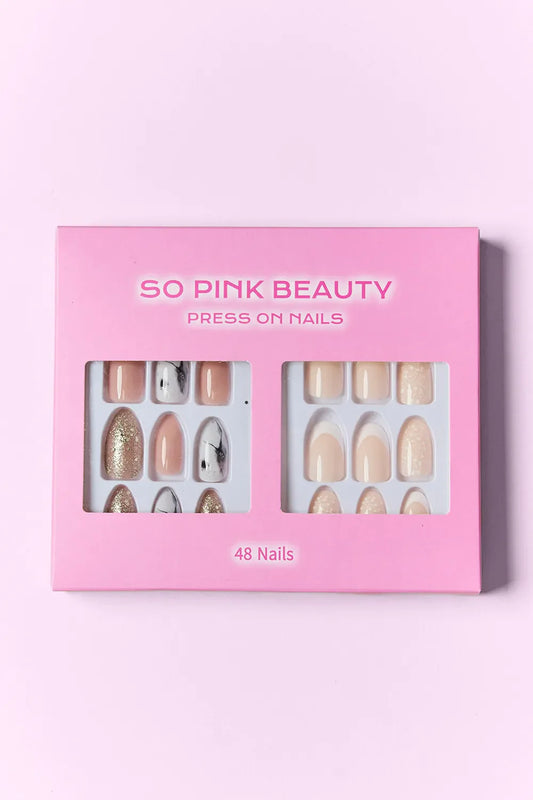 SO PINK BEAUTY press on nails 48-piece two pack with versatile designs in pink packaging