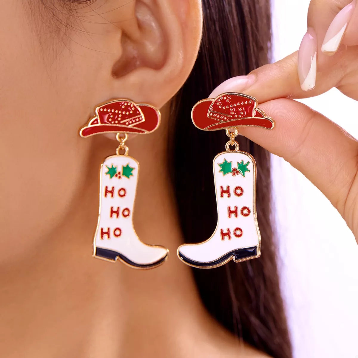 Christmas Cowboy Boots Earrings.