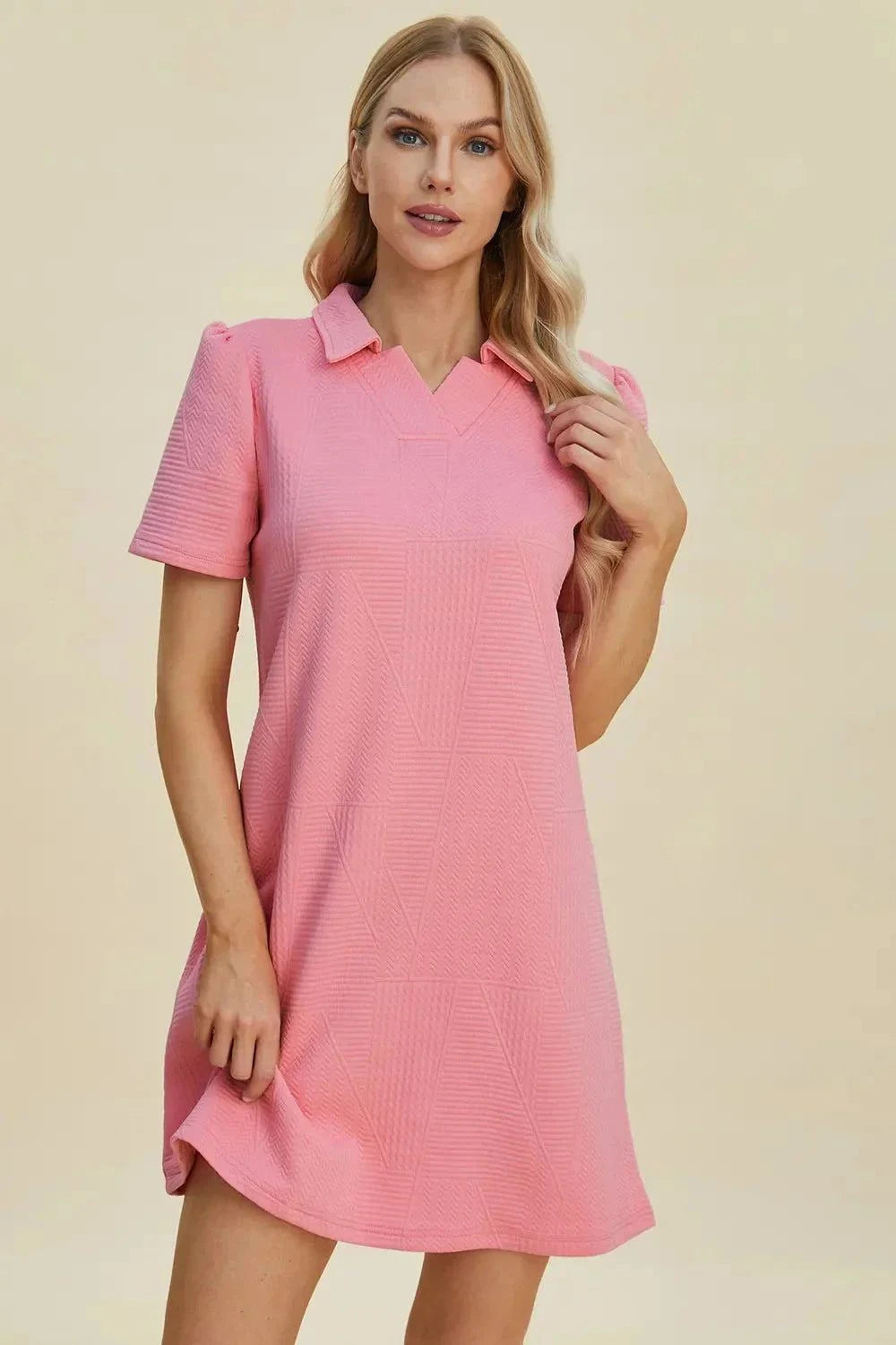 Short Sleeve Texture Dress - Double Take Full Size Fashion.