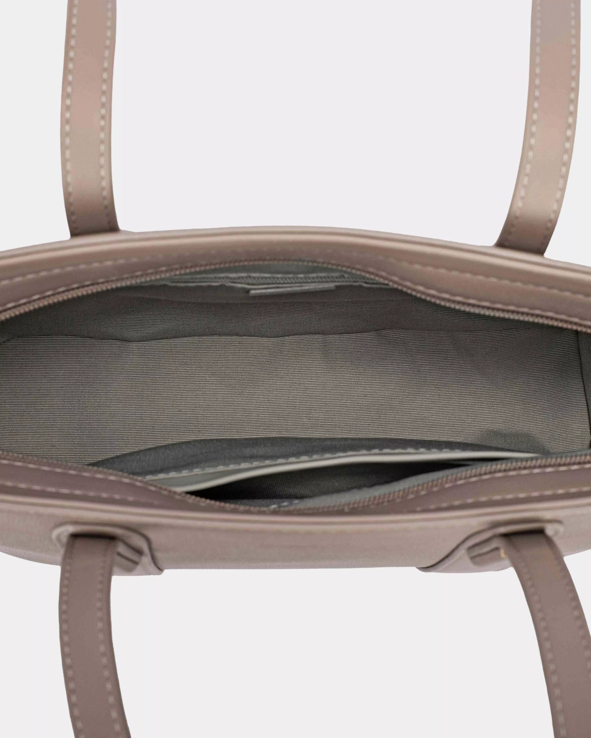 Interior view of David Jones Leather Tote Bag with beige synthetic leather and gold hardware accents