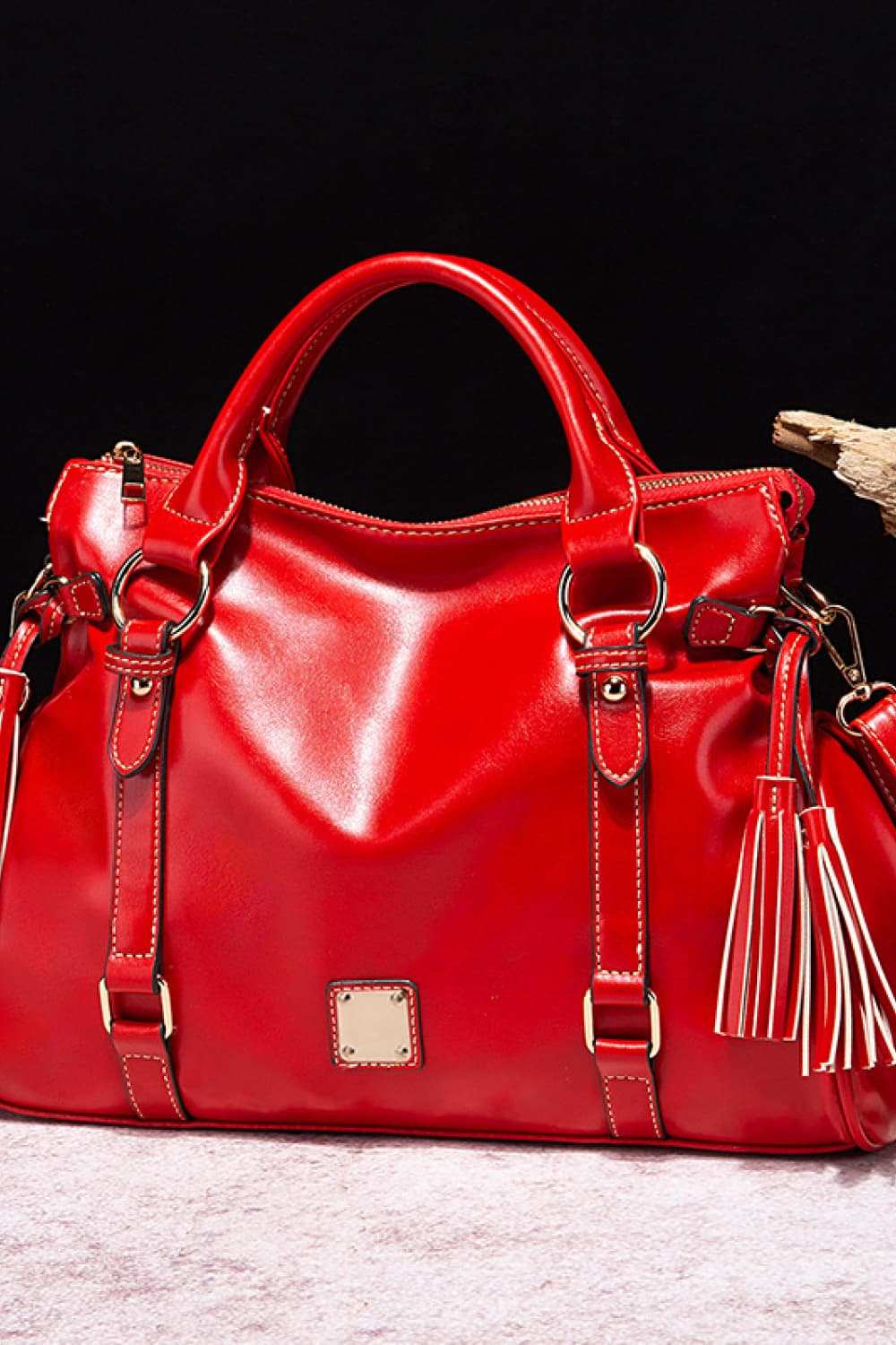 PU Leather Handbag with Tassels - Chic Everyday Tote Bag for Women.