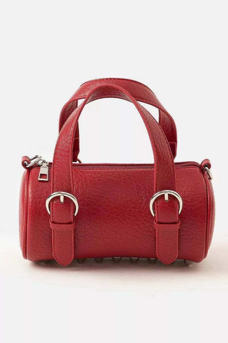 Fame Faux Leather Buckle Strap Cylinder Hand Bag.