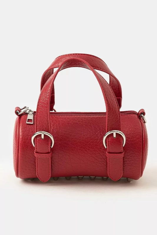 Fame Faux Leather Buckle Strap Cylinder Hand Bag.