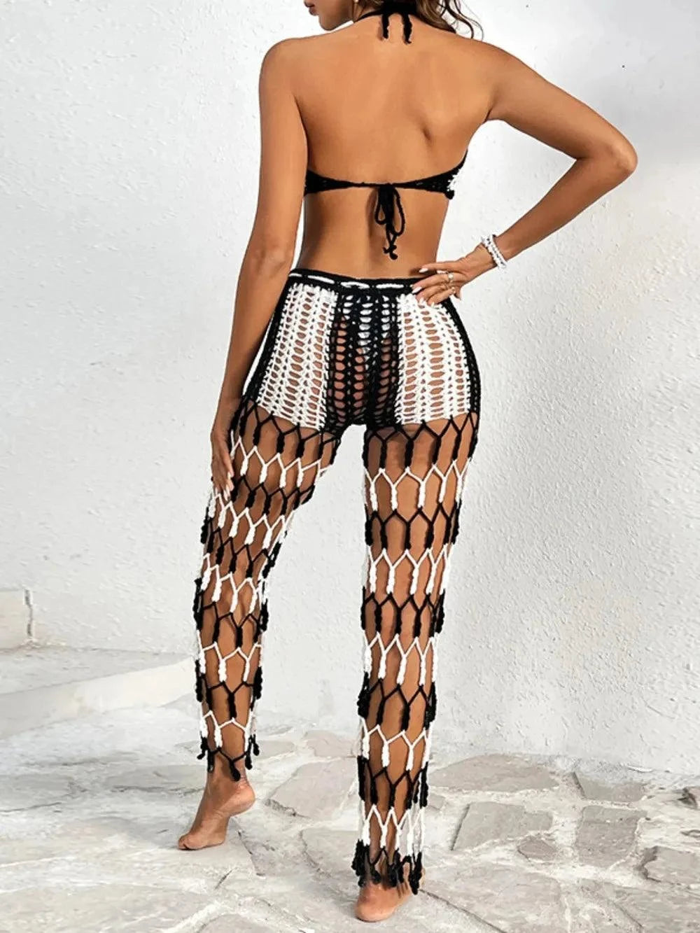 Cutout Halter Neck Swim Set - Two-Piece Top and Pants Swimwear.